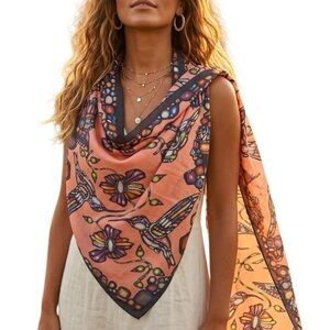 John Rombough Chipewyan Dene Signed Pink Hummingbird Floral Native Shawl Scarf